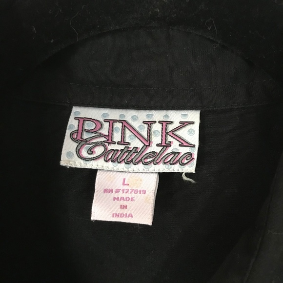 Pink Cattelac Black Western Shirt Snaps Large - Picture 5 of 7